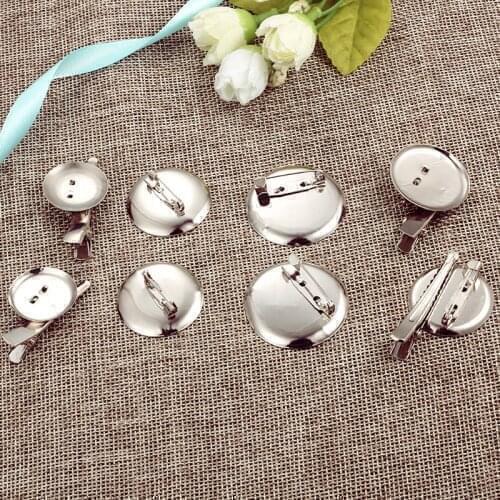 20pcs/lot Brooch Cabochon Hair Clip Base Tray Fit 20mm 25mm 30mm Round Glass Cameos Hairclip Blank Hairpin Settings Jewelry