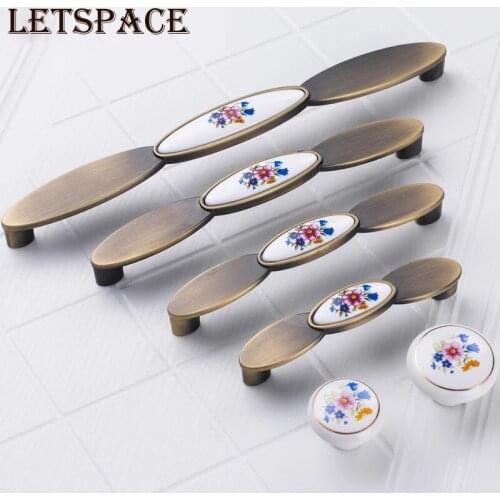 5pcs Free shipping Antique furniture handle ceramic kitchen cabinet drawer pull 5"Bronze dresser wardrobe door ring handle 128mm