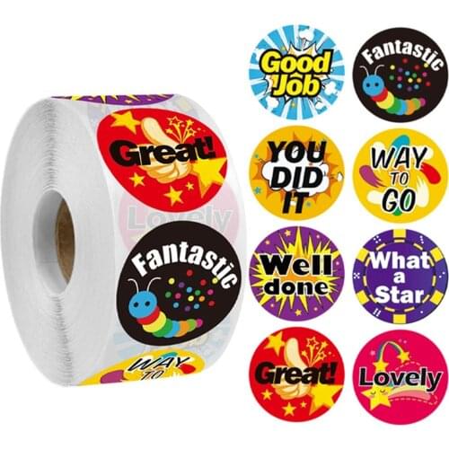 50pcs/wad Cute reward stickers for teacher students encouragement words sticker kids motivational cartoon stickers 8 Designs
