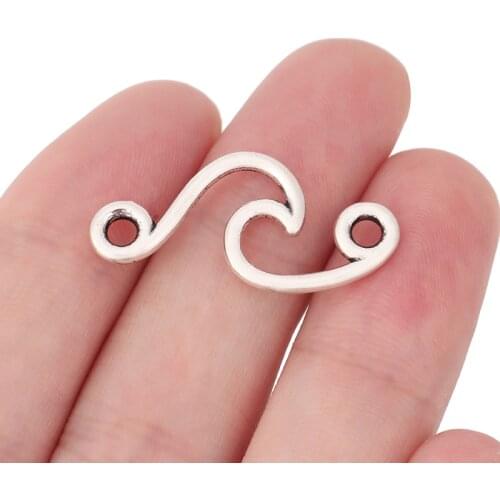 50 x Silver Color Ocean Wave Connectors Charms Pendants for Bracelet Necklace Jewelry Making Accessories 32x15mm