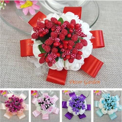 6pcs 6Colors Handmade PU Wedding Dancing Decor pip Bride Boutonniere bride bridesmaids wrist corsages bridal wrist bouquetsr
