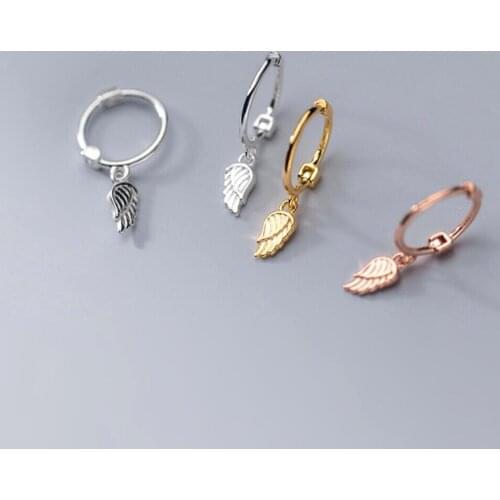 925 Sterling Silver Angel Wing Dangle Huggie Hoop Endless 8.3mm Earrings A1960