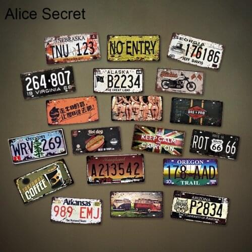 American Car Number Metal Tin Sign USA License Plate Garage Pub Plaque Metal Tin Sign Bar Home Vintage Decoration 15x30cm