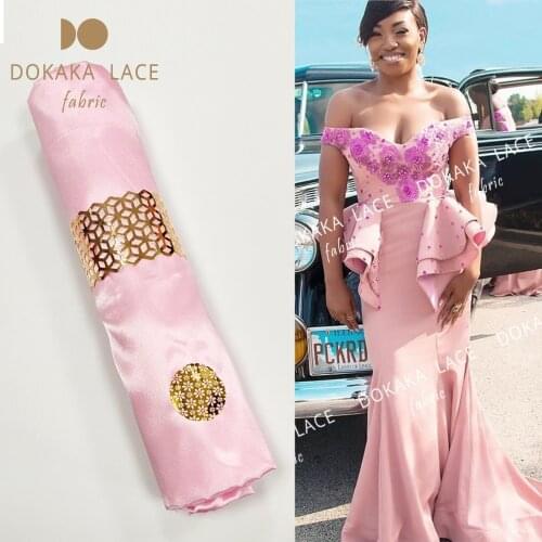 Pink Color Satin Silk Lace Fabric For African Dubai Bride And Bridesmaid Wedding Prom Dresses Fabrics Smooth Style Satin Fabirc