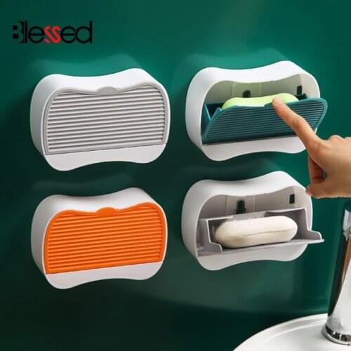 Automatic flip Soap Dish Paste Wall Mounted Soap Holder Storage Rack Punch-free Detachable Storage Disk Bathroom Accessories Box