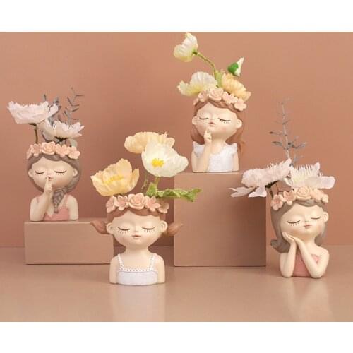 Female Head Flower Pot Cute Portrait Succulent Bonsai Planter Elegant Cacti Fern Girls Vase Sculpture Home Decorative Ornament