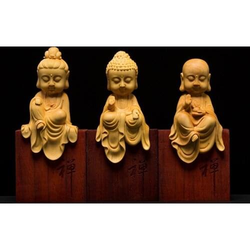 Boxwood Carvings Solid Wood Living Room Decoration Sakyamuni Sculpture Buddha Statue Crafts Home Decor