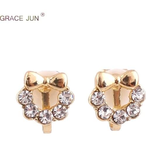 Hot Sale Rhinestone Crystal Opal Pearl Clip Earrings for Kids Fashion Cute Cherry Rabbit Flower Shape Needn't Ear Hole Wholesale