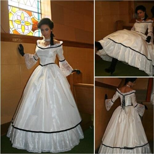 HistoricalCustomer-made White Victorian dress 1860s Civil war Dress Scarlett Theater Costume Halloween Renaissance Dress V-490