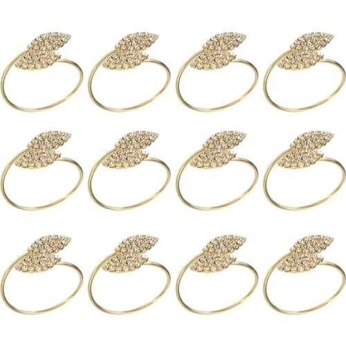 Napkin Ring, 12 Pcs Metal Napkin Rings Holder for Wedding Party Dinner Table Decoration (Leaf-Gold)