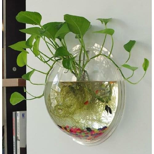 Creative Wall Mounted Clear Acrylic Round Fish Tank Flower Pot Vase Home Decor Fish Bowl Wall Hanging Aquarium Tank