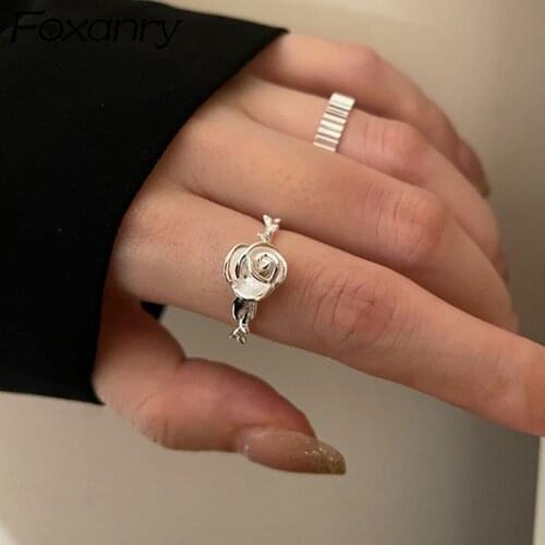 MEWANRY 925 Sterling Silver Open Rings for Women Trendy Elegant Design Sweet Couples Rose Flower Twist Party Jewelry Wholesale