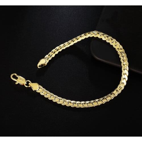 Fashion Gold color 925 Sterling Silver 5MM Men Jewelry charm women lady chain Bracelets free shipping wedding party gifts