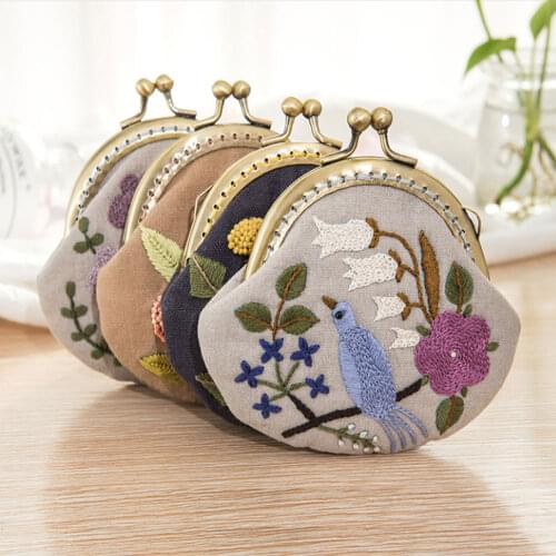 Flower Pattern Unfinished Embroidery Kit Embroidered Sewing Cross Stitch Set Arch Metal Coin Purse Bag Frame DIY Handmade Wallet