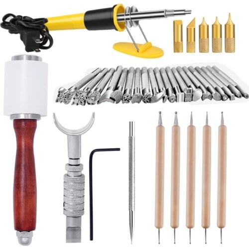 Nonvor 29PcsLeather Craft Sewing Punch Tool Kit Set Cutter Carving Working Saddle Making Stamping Punch Set DIY