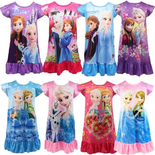 New Girls summer Cinderella dress snow queen elsa anna Dress Kids Milk silk nightdress fantasia mermaid girl Pajamas Dress