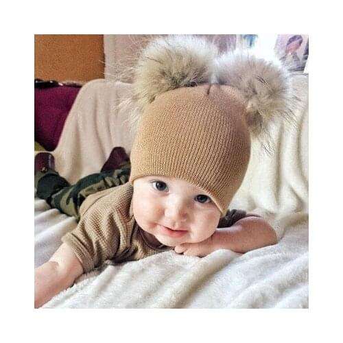 New Fashion Childrens Knitted Hat Oversized Double Ball Woolen Cap Baby Woolen Ball Hats