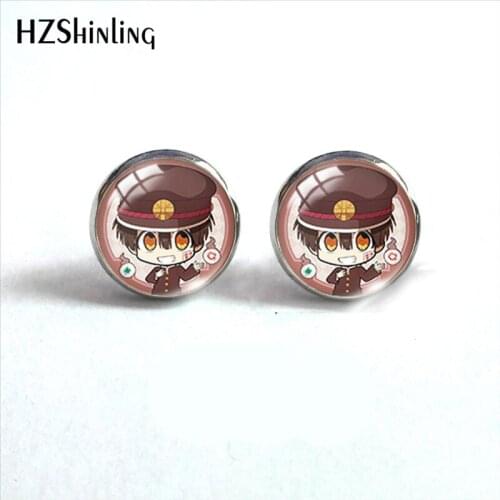 2021 New Toilet-Bound Hanako-kun Stud Earring Anime Round Earrings Handmade Glass Dome Photo Printed Jewelry Gifts