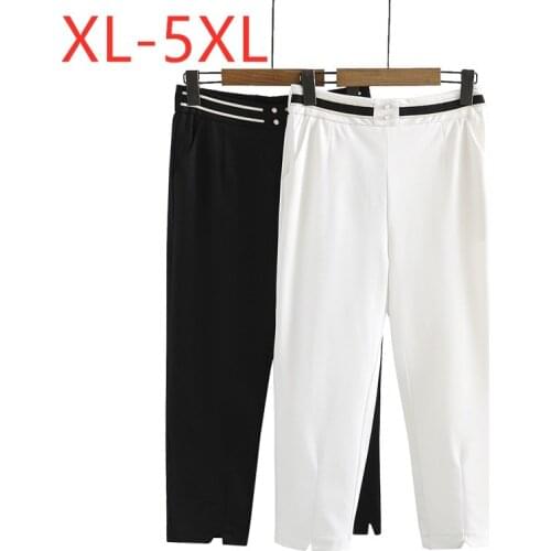 New 2021 Ladies Summer Plus Size Cropped Pants For Women Large Slim Elastic Casual White Black Trousers 3XL 4XL 5XL