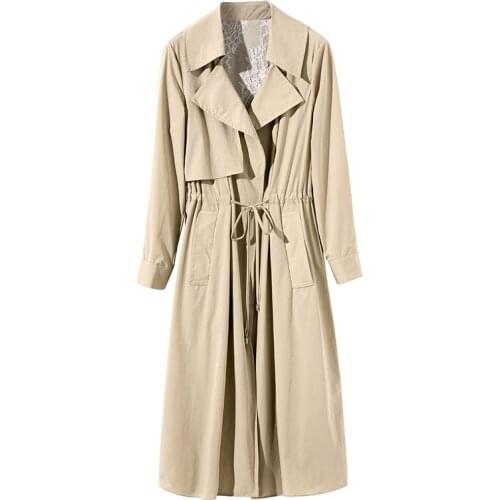 19 autumn new long popular waist tie thin women boutique female windbreaker