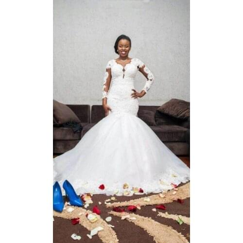 New Design Mermaid African Bridal Gowns Long Sleeves Lace Appliques Bridal Dresses Robe De Mariee