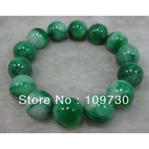 Shiipping 00490 NATURE BEAUTIFUL GREEN 12MM BEADS JADEITE BRACELET Strands