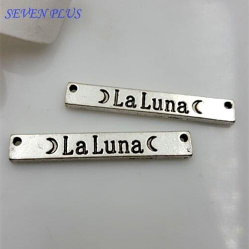 High Quality 20 Pieces/Lot 6mm*40mm Antique Silver Plated Letter Laluna Moon Charms For Bracelet Making