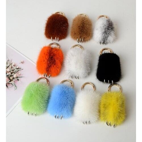 Real Mink Fur Wolf Paw Keychain Flurry Pompom Car Key Ring Charm Car Keyring Love Plush Pendant Keychain Party Men Gift Jewelry