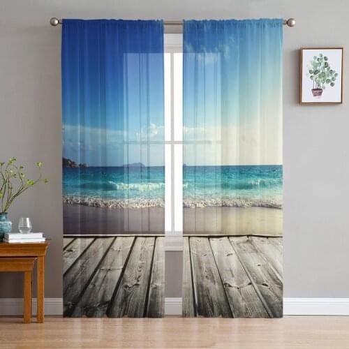 Youth Bedroom Sheer Curtains Beach Sea Blue Sky Nature Kitchen Study Hanging Curtains Living Room Holiday Decor Tulle Curtains