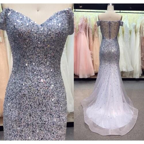 Sparkling Beading Sequins Lilac Mermaid Evening Dresses Sweep Train Long Prom Dress Runway Dresses