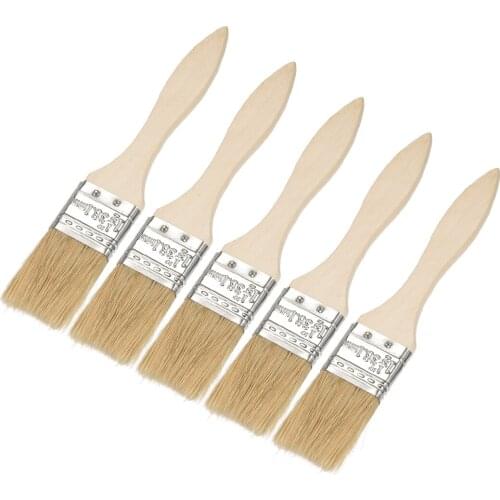 Uxcell 5pcs Paint Brushes Reusable Wooden Grip Metal Ferrule 1-1/2" Boar Bristle
