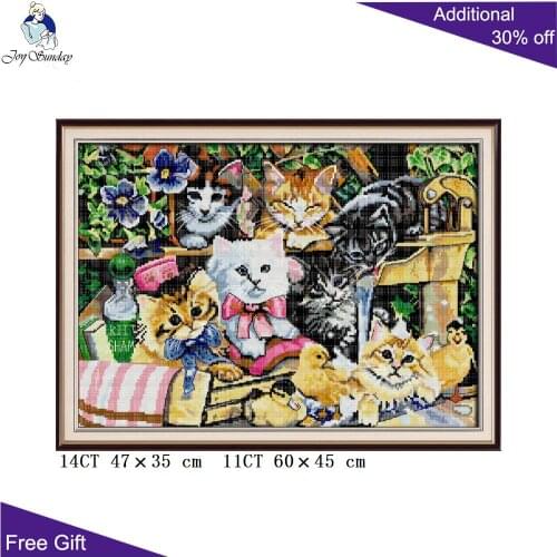 Your Gift Cat Family Needlework DA214 14CT 11CT Counted and Stamped Home Decor Cat Family Needlepoint Cross Stitch kits