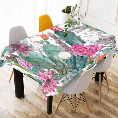 Vintage Watercolor Cactus Flowers Feathers and Arrows Tablecloth