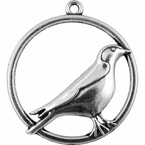 WYSIWYG 3pcs 33mm Antique Silver Color Round Bird Charm Bird Round Pendants For Jewelry Making Round Bird Pendants