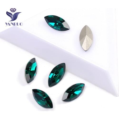 YANRUO 4200 Navette Emerald Navette Fancy Stones With Silver Gold Claws Rhinestones Applique DIY K9 Crystal For Clothing