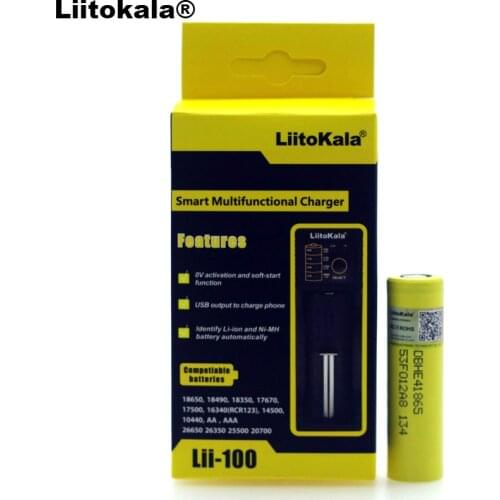 Liitokala lii-100 1.2V 3.2V 3.7V 26650 16340 Battery Charger+1PCS HE4 2500mAh 18650 Discharge 20A 30A Rechargeable Battery