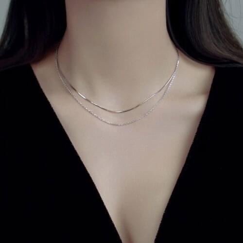 Real 925 Sterling Silver Double Layered Choker Necklaces New Arrival Dainty Necklace Fine Jewelry for Women