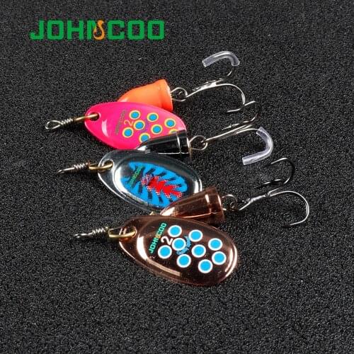 JOHNCOO 2pcs Spinner Bait Metal Spoon Hard Baits Spoon Lures with Treble Hooks Arttificial Bass Bait Wobblers Pike Tackle