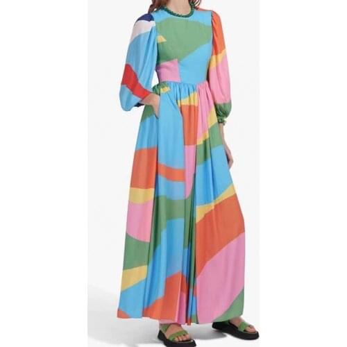 2021 Autumn Fashion Designer Dress Women Color Matching Long Sleeve Casual Holiday Dresses