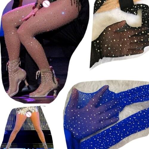 2021 Sexy Women Pantyhose Shiny Fishnetstocking High Quality Hollow Mesh Diamonds Plaid Tights Sparkle Rhinestone Stockings