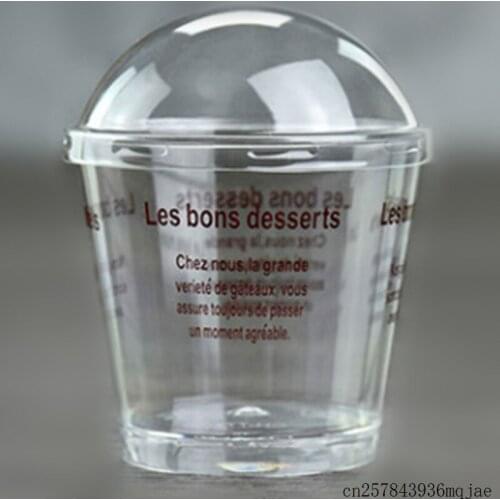 500Sets Plastic Mousse Cup with Covers Clear Pudding Cake Jelly Cup Dessert Transparent Ice Cream Cups Food Package 180ML