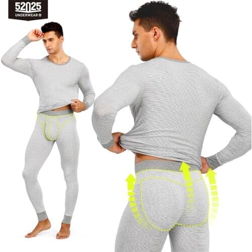 52025 Men Thermal Underwear Striped Soft Light Long Johns Cotton Modal Comfortable Wide Waist Men Thermals Striped Underwear
