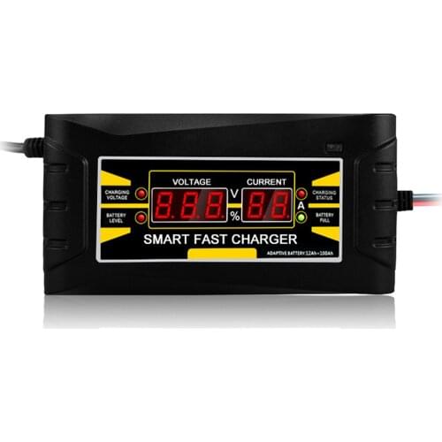 EU Plug Full Automatic Car Battery Charger 150V--250V Smart Fast Power Charging For Wet Dry Lead Acid Digital LCD Display