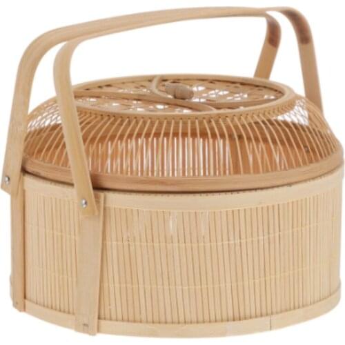 1pc Bamboo Basket Hand-woven Food Fruit Storage Basket Moon Cake Gift Basket NJ72716
