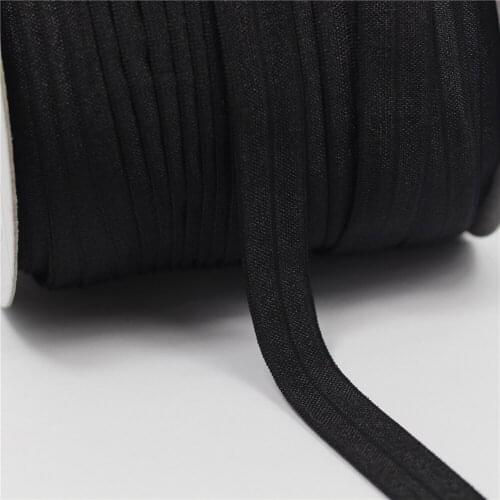 5/8"16mm black fold over elastic ribbon solid color matt foe DIY handmade hair bows gift wrap wedding decorations 50 yards