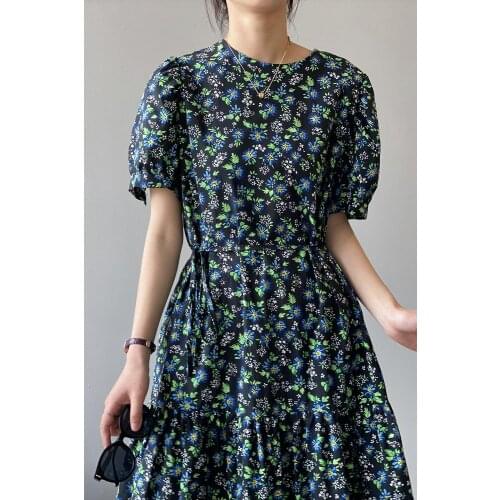 Boho Style Floral Print Pleated Dress short Sleeve Women long Dress O Neck Loose Ladies Dresses Beach Sundress Ropa Mujer