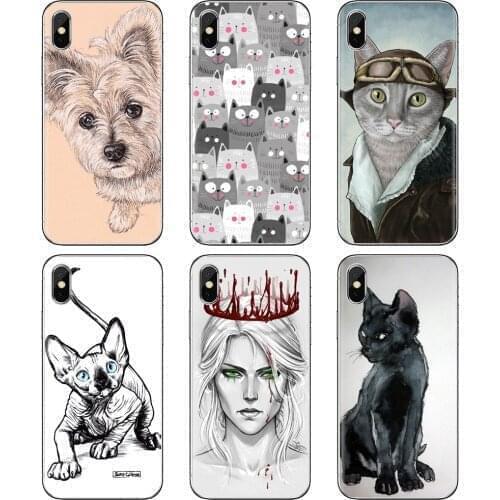 For Xiaomi mi Redmi Note 3 4 4X 5 6 7 8 8t 9 9s 9t 10 pro lite Portrait-Cat-C-Crown-Hand-Draw-Image Soft Skin Cover