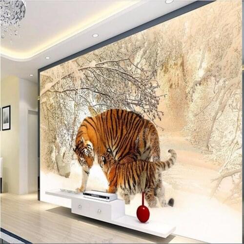 Beibehang papel de parede Custom mural wallpaper -3d tiger winter snow photo background wallpaper for walls 3 d wall paper