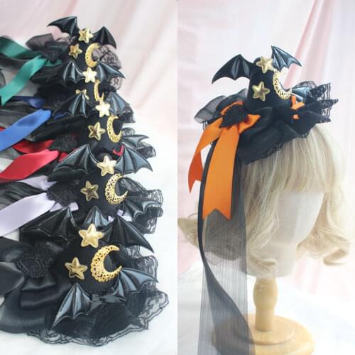 Halloween Demon Wings Billycock Dark Lolita Original Design Lolita Girl Small Wizard Hat Side Clip