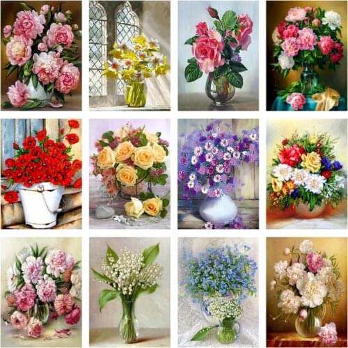 GATYZTORY Oil Painting By Numbers Flowers On Canvas With Frame Handmade Drawing Paints For Adults Picture Coloring By Number Dec